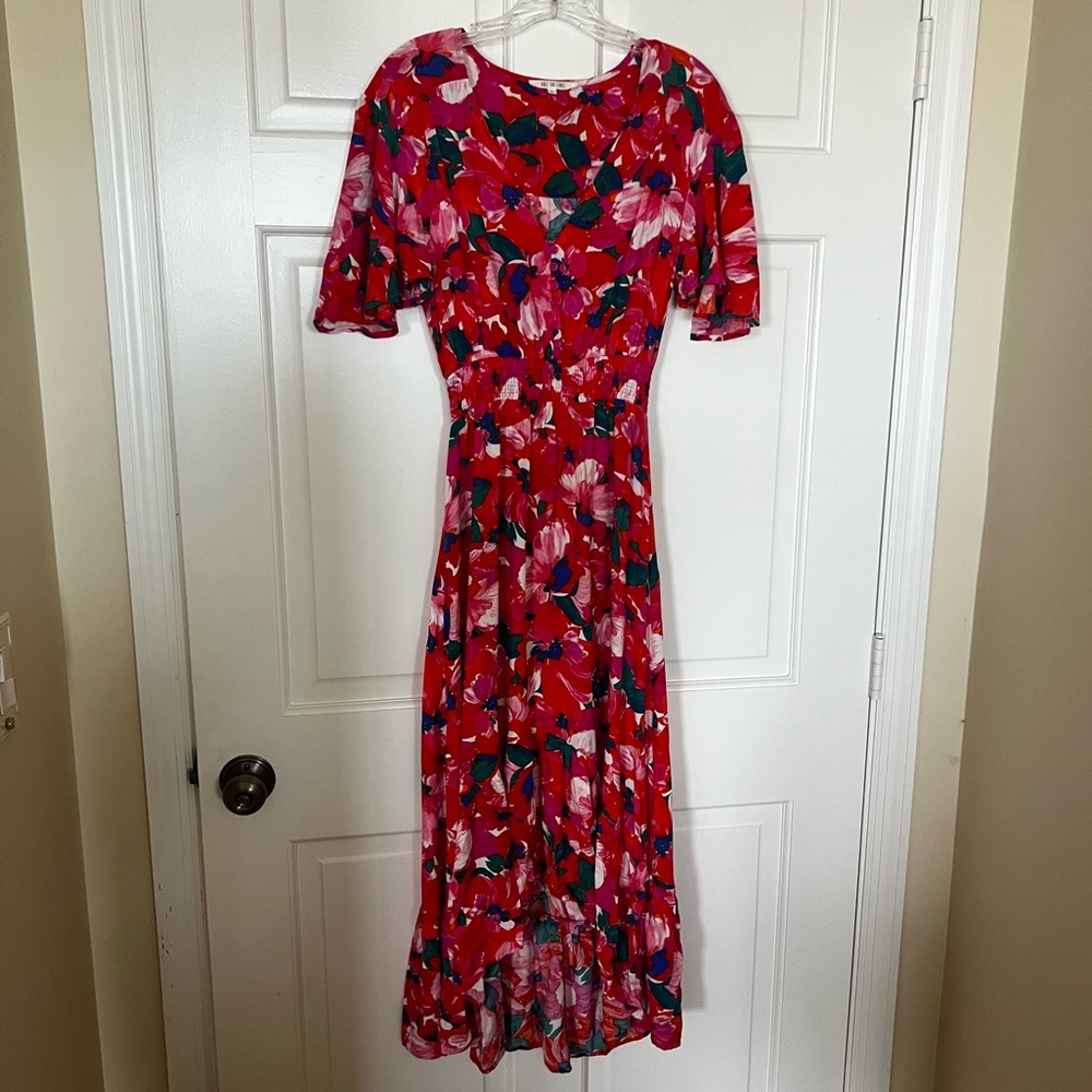 Abel The Label Dress S Pink Santa Cruz Tropical Island‎ Beach Floral Midi Boho